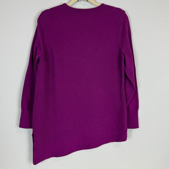 Chico’s Magenta Asymmetrical Ribbed Knit Sweater 1/M - Picture 4 of 8